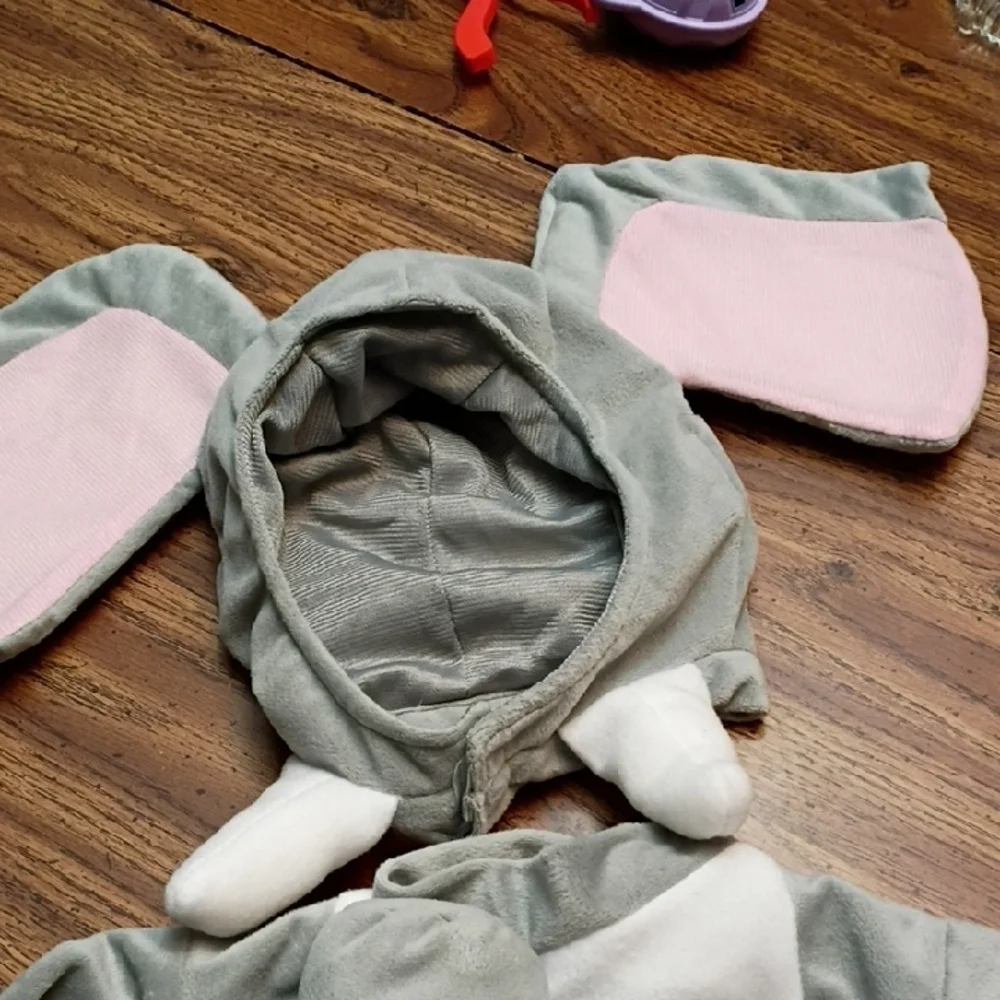 🐘 Gray Elephant Costume with Pink Ears Size 0-6 Months